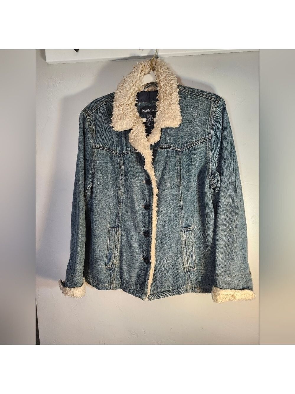 Northcrest Blue Denim Jacket with Cream Sherpa Details Chore Work Sz L 14/16